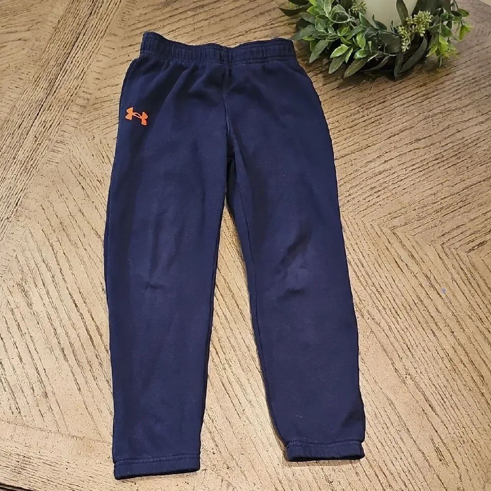 Under Armour Kids' Dark Blue Joggers with Orange Logo Size 7
